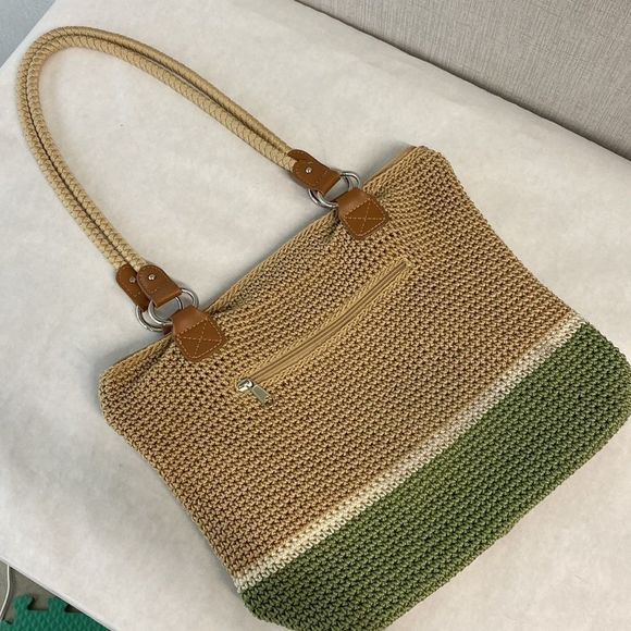 The Sak Tan Green Crochet Purse Shoulder Bag Tote - Picture 13 of 13